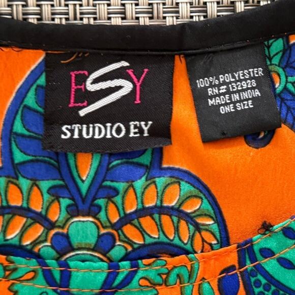 STUDIO EY NWOT KAFTAN Dashiki Pullover One Size Orange Turquoise Gold Festival - Picture 3 of 5